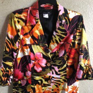 City Girl ladies tropical tiger print Blazer 3/4 Sleeves EUC Mid-Sleeves Size L